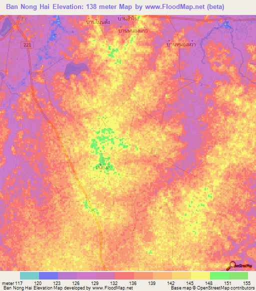 Ban Nong Hai,Thailand Elevation Map