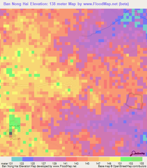 Ban Nong Hai,Thailand Elevation Map