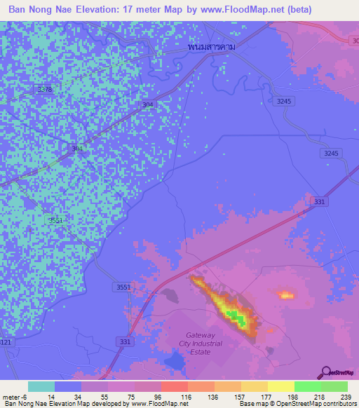 Ban Nong Nae,Thailand Elevation Map
