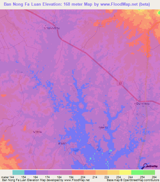 Ban Nong Fa Luan,Thailand Elevation Map