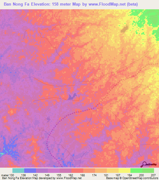 Ban Nong Fa,Thailand Elevation Map