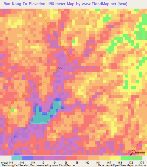 Ban Nong Fa,Thailand Elevation Map