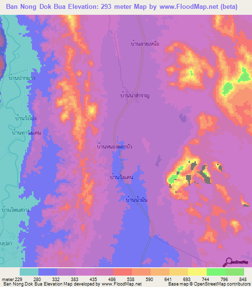 Ban Nong Dok Bua,Thailand Elevation Map