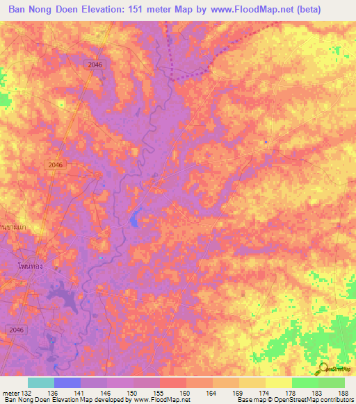 Ban Nong Doen,Thailand Elevation Map