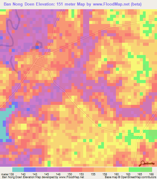 Ban Nong Doen,Thailand Elevation Map