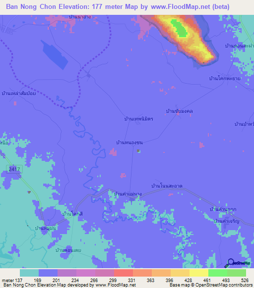 Ban Nong Chon,Thailand Elevation Map