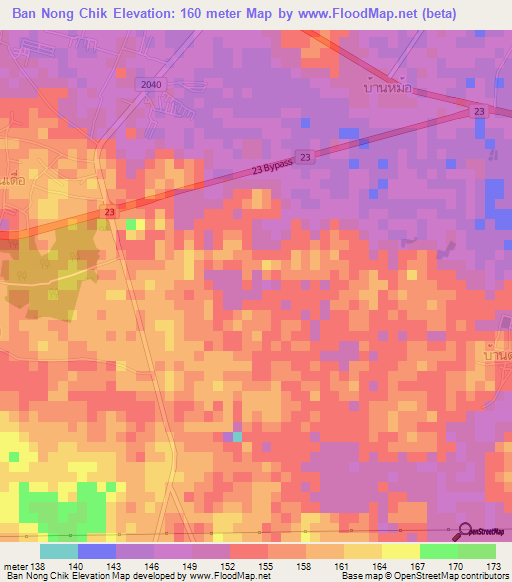 Ban Nong Chik,Thailand Elevation Map