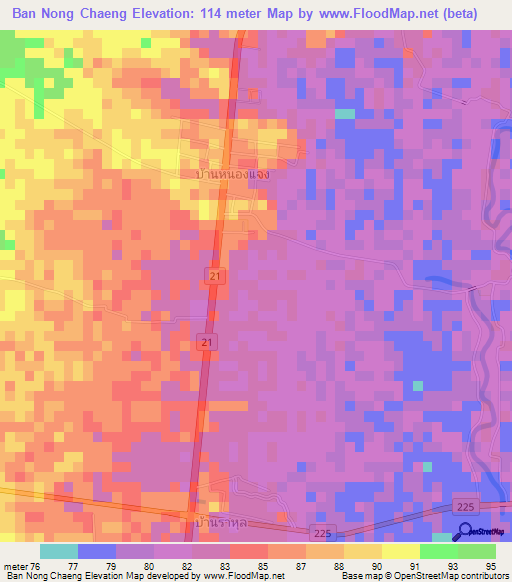 Ban Nong Chaeng,Thailand Elevation Map