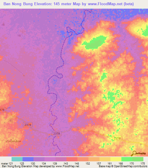 Ban Nong Bung,Thailand Elevation Map