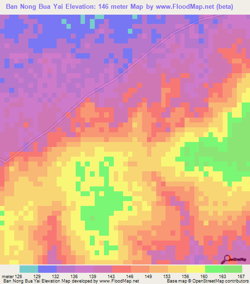 Ban Nong Bua Yai,Thailand Elevation Map