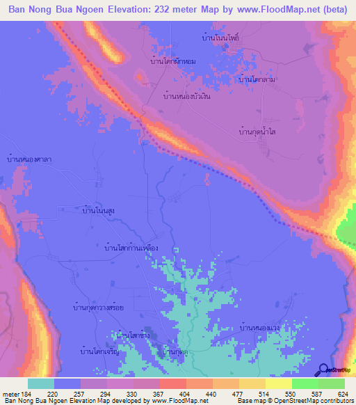 Ban Nong Bua Ngoen,Thailand Elevation Map