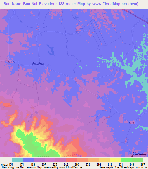 Ban Nong Bua Nai,Thailand Elevation Map