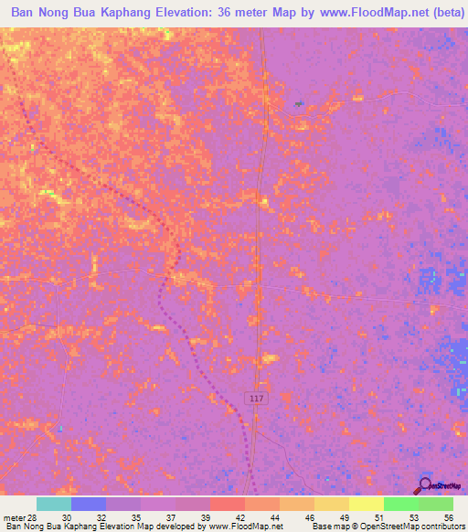Ban Nong Bua Kaphang,Thailand Elevation Map