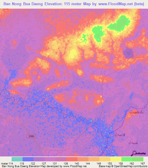 Ban Nong Bua Daeng,Thailand Elevation Map