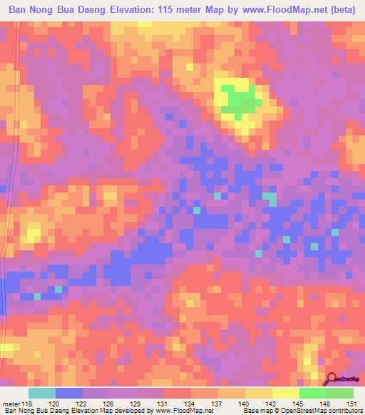 Ban Nong Bua Daeng,Thailand Elevation Map