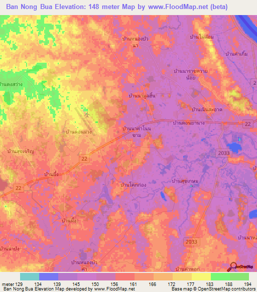 Ban Nong Bua,Thailand Elevation Map