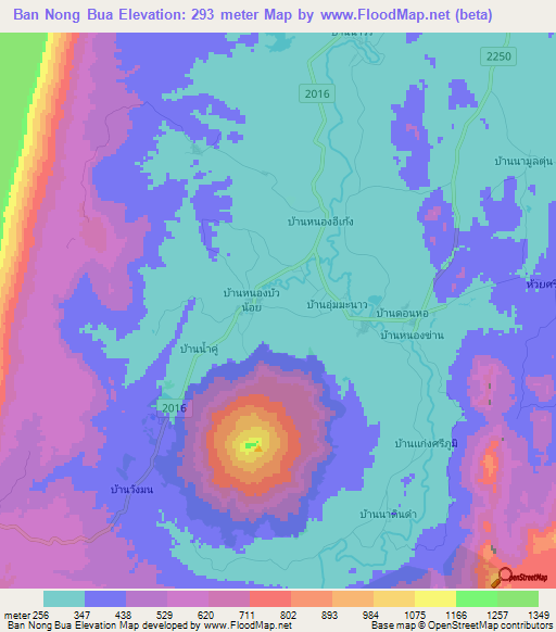 Ban Nong Bua,Thailand Elevation Map