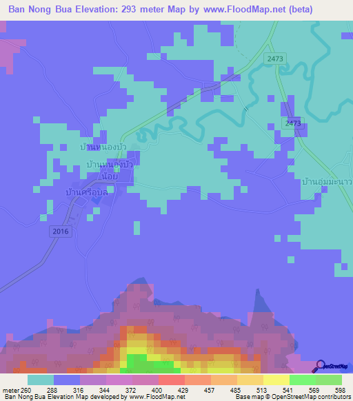 Ban Nong Bua,Thailand Elevation Map