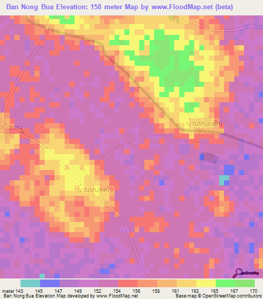 Ban Nong Bua,Thailand Elevation Map