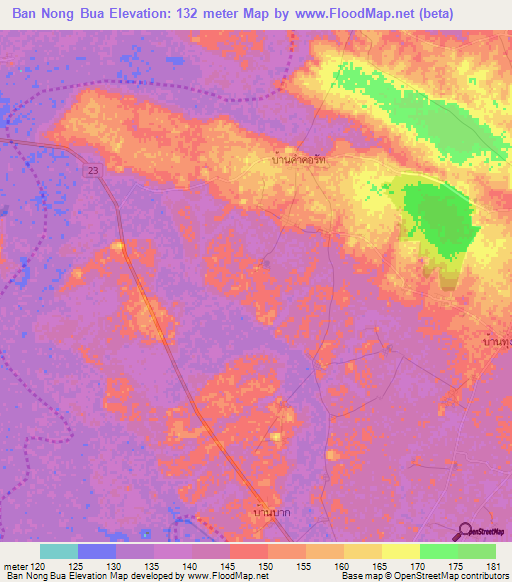 Ban Nong Bua,Thailand Elevation Map