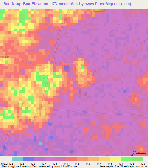 Ban Nong Bua,Thailand Elevation Map