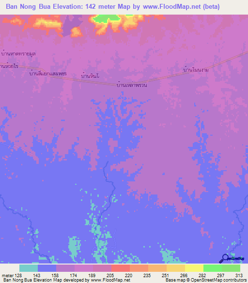 Ban Nong Bua,Thailand Elevation Map