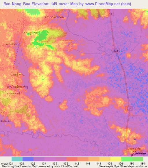 Ban Nong Bua,Thailand Elevation Map