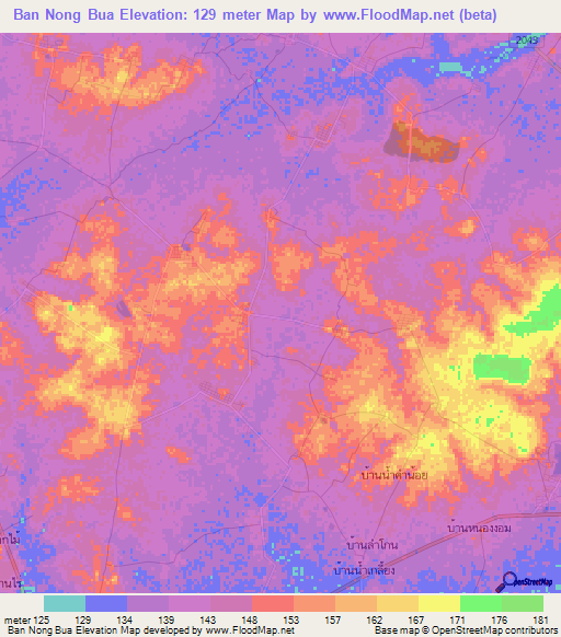 Ban Nong Bua,Thailand Elevation Map