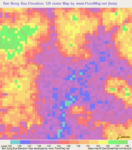 Ban Nong Bua,Thailand Elevation Map