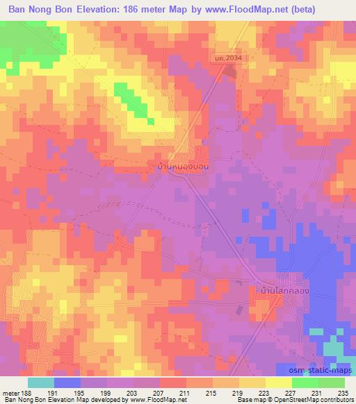 Ban Nong Bon,Thailand Elevation Map