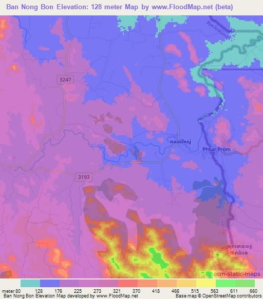 Ban Nong Bon,Thailand Elevation Map