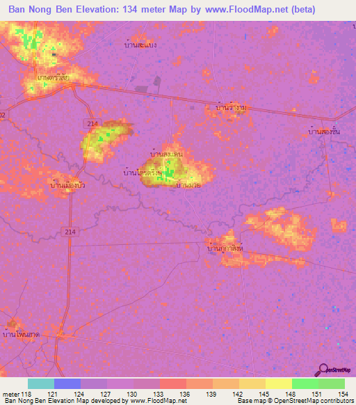 Ban Nong Ben,Thailand Elevation Map