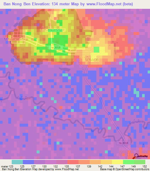 Ban Nong Ben,Thailand Elevation Map