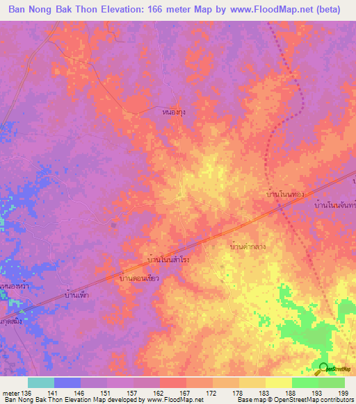 Ban Nong Bak Thon,Thailand Elevation Map