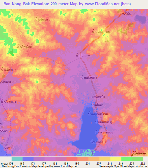 Ban Nong Bak,Thailand Elevation Map