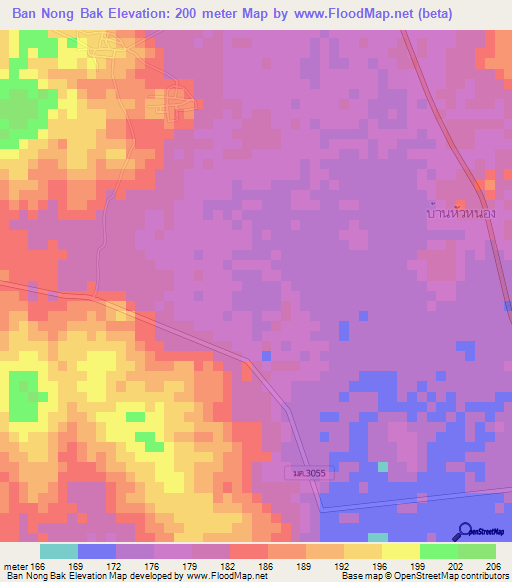 Ban Nong Bak,Thailand Elevation Map