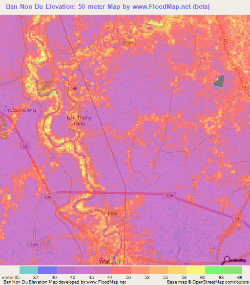Ban Non Du,Thailand Elevation Map