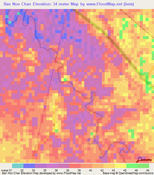 Ban Non Chan,Thailand Elevation Map