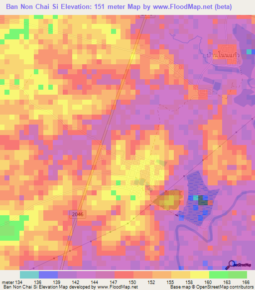 Ban Non Chai Si,Thailand Elevation Map