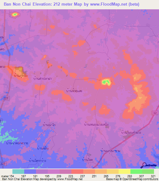 Ban Non Chai,Thailand Elevation Map