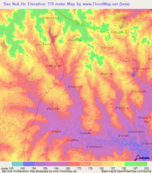 Ban Nok Ho,Thailand Elevation Map