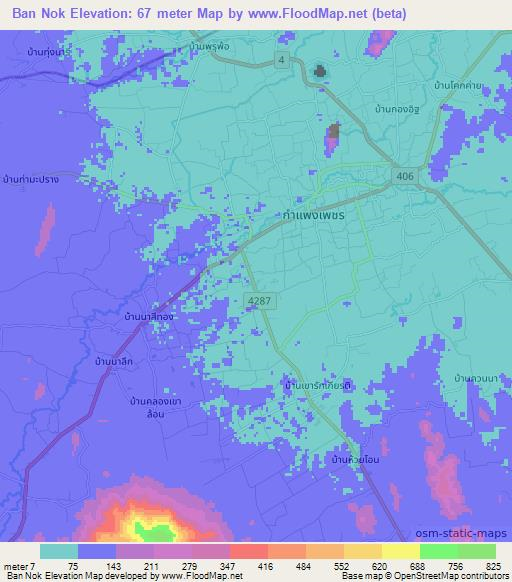 Ban Nok,Thailand Elevation Map
