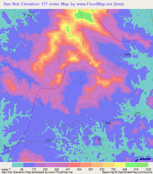 Ban Nok,Thailand Elevation Map