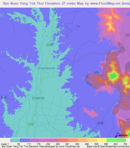Ban Noen Yang Tok Thoi,Thailand Elevation Map