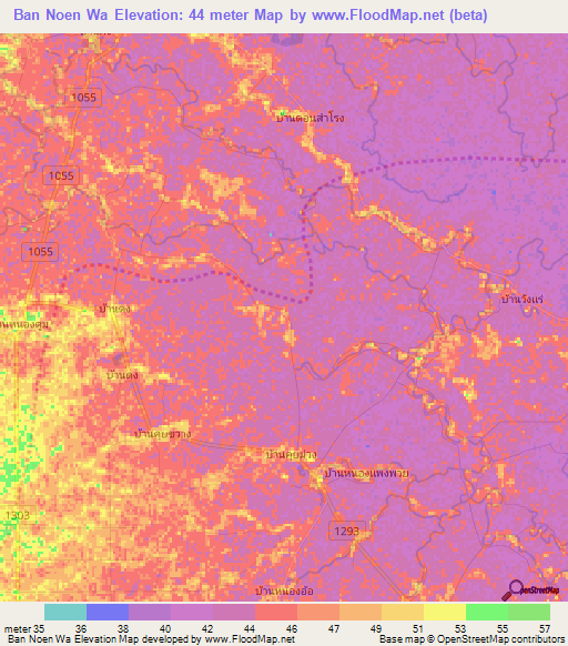 Ban Noen Wa,Thailand Elevation Map