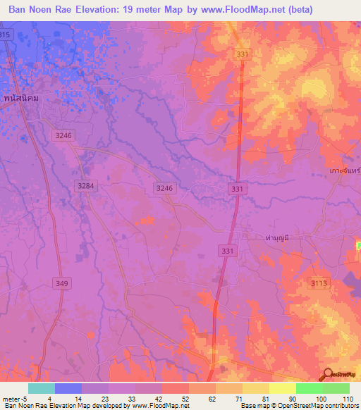 Ban Noen Rae,Thailand Elevation Map
