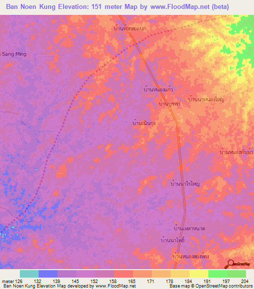 Ban Noen Kung,Thailand Elevation Map