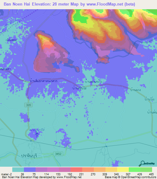 Ban Noen Hai,Thailand Elevation Map