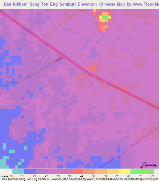 Ban Nikhom Sang Ton Eng Saraburi,Thailand Elevation Map