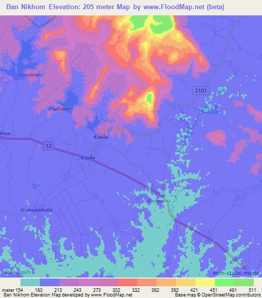 Ban Nikhom,Thailand Elevation Map